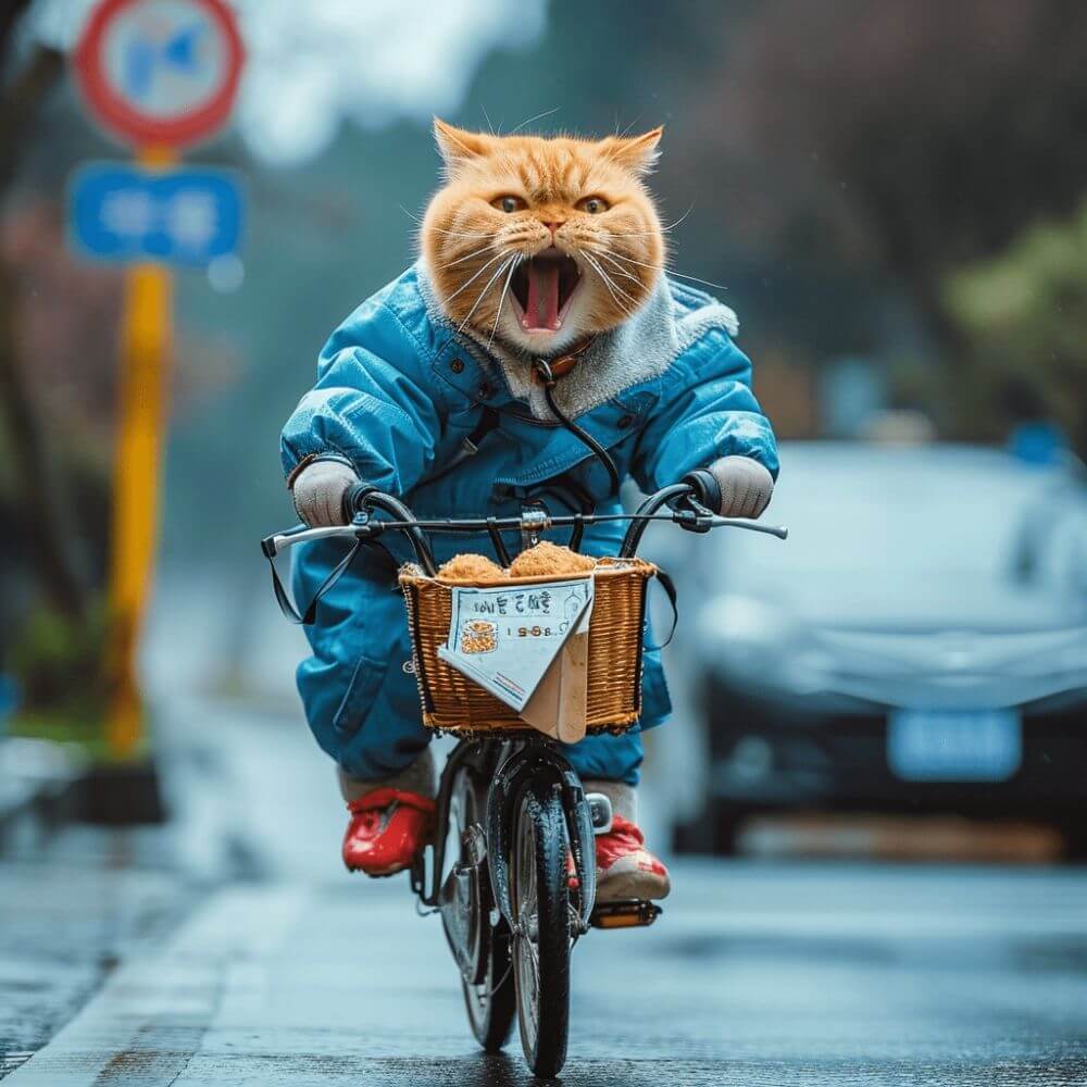 Midjourney, a cat riding